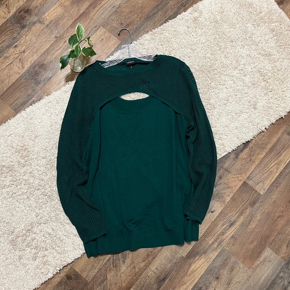 Torrid Size 2X Green Stitch Peekaboo Layered Cutout Pullover Sweater